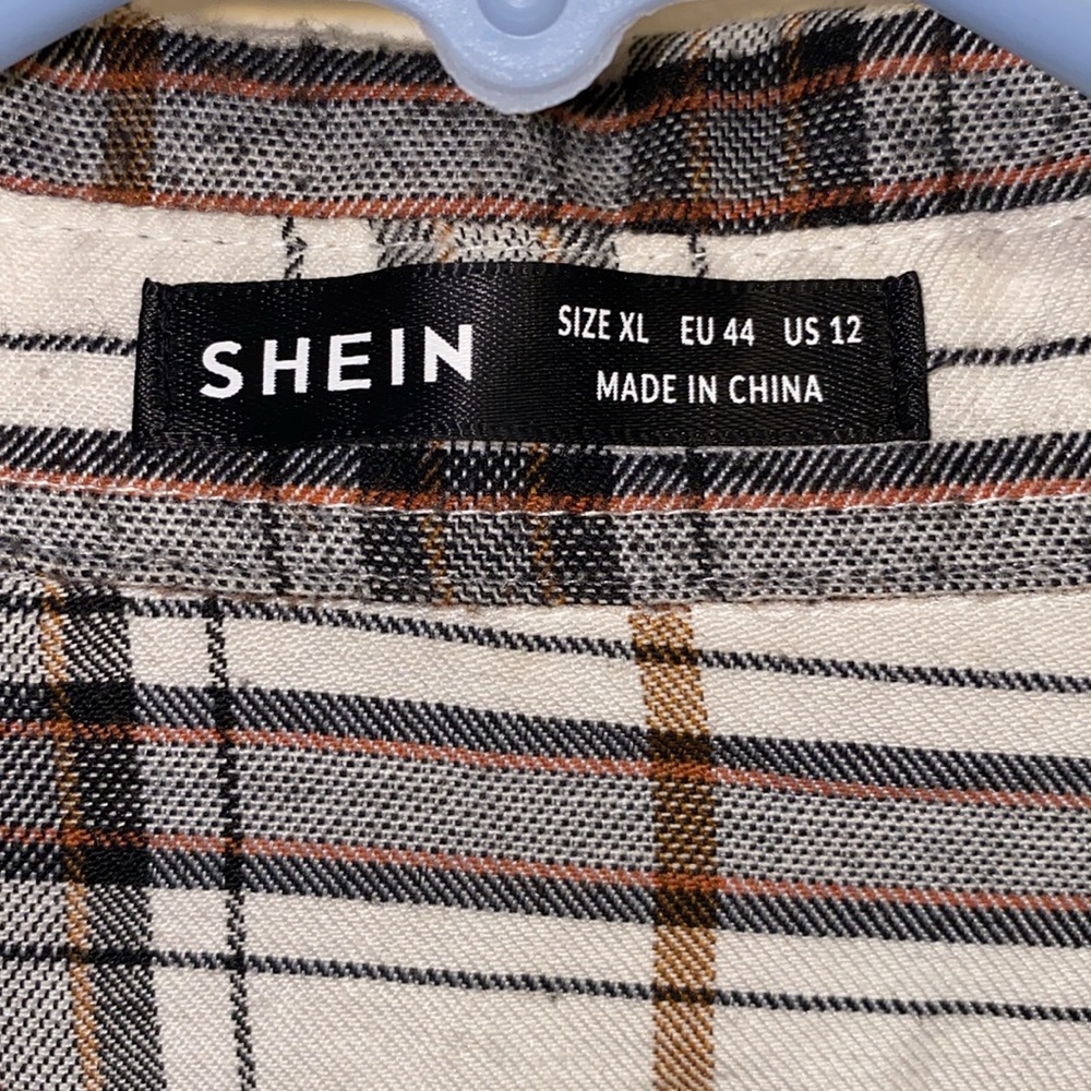 SHEIN XL Essence Plaid Drop Shoulder Button Up Pocket Front Shirt - Picture 3 of 13